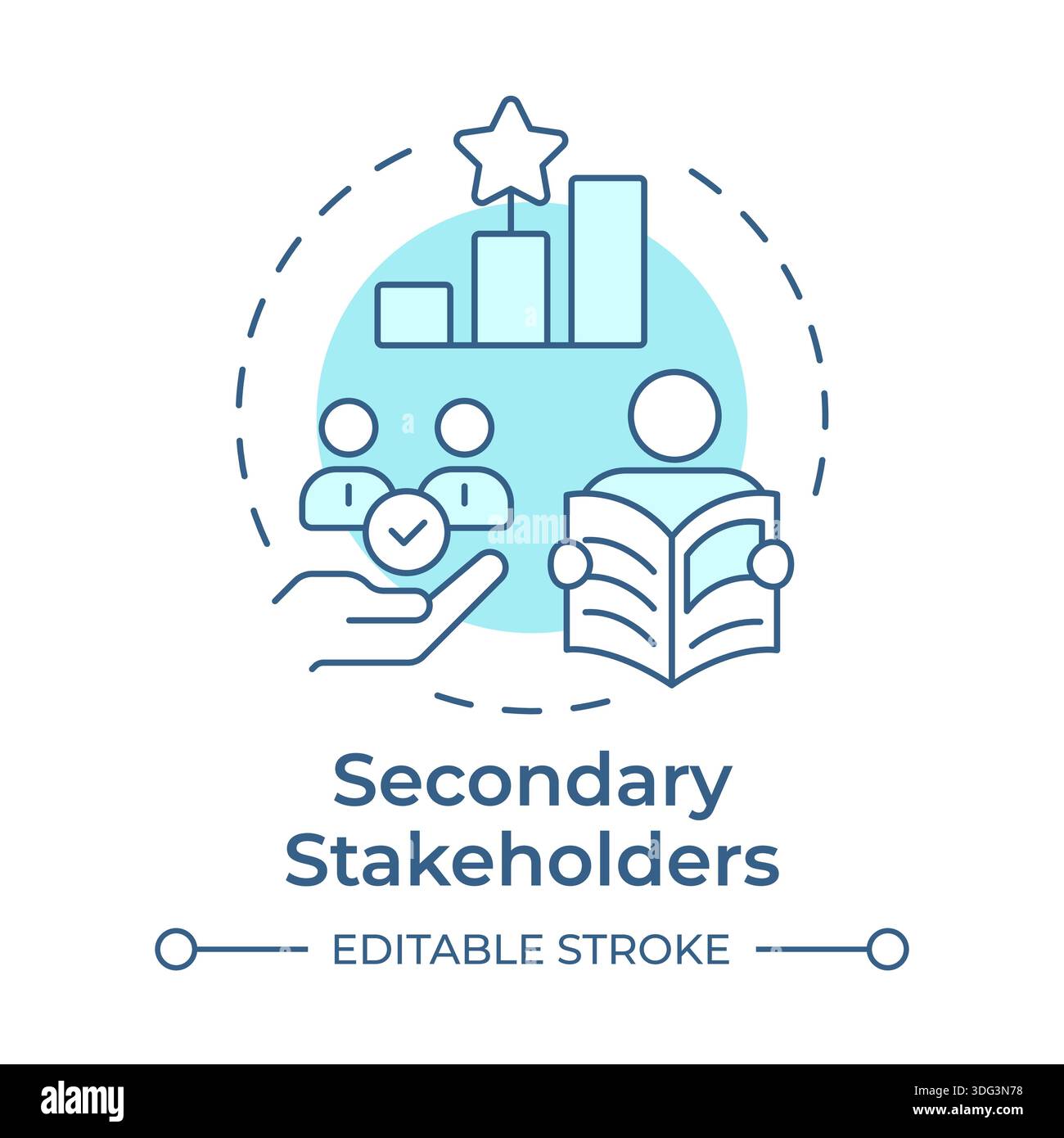 Secondary stakeholders soft blue concept icon Stock Vector