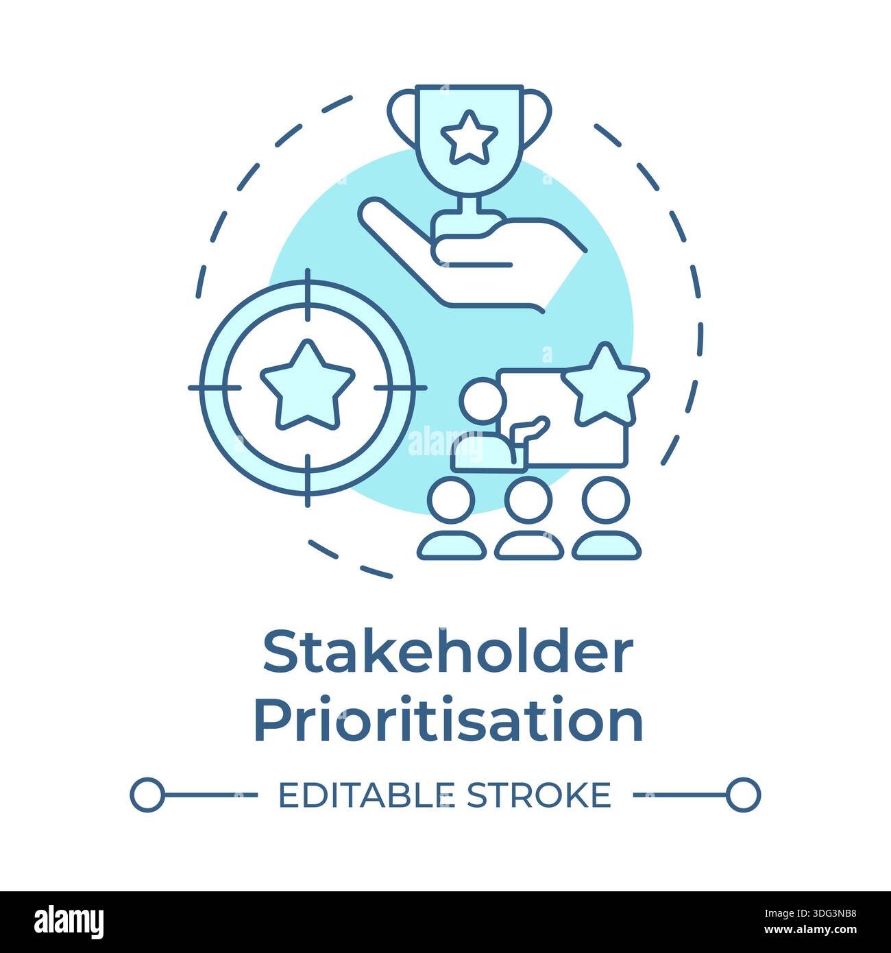 Stakeholder prioritization soft blue concept icon Stock Vector