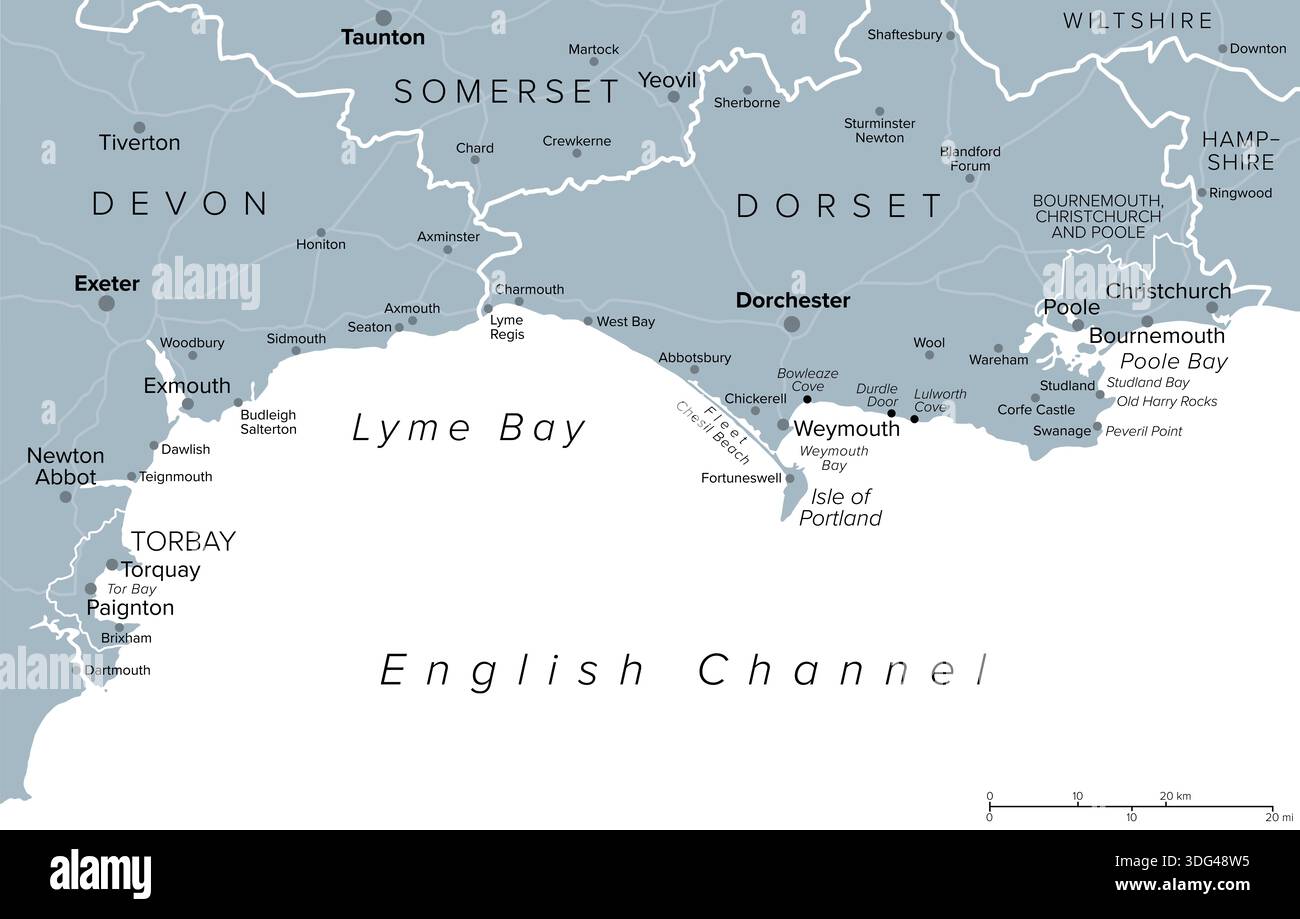 Jurassic Coast Of England UK Gray Political Map Also Known As Dorset Jurassic Coast Of England UK Gray Political Map Also Known As Dorset