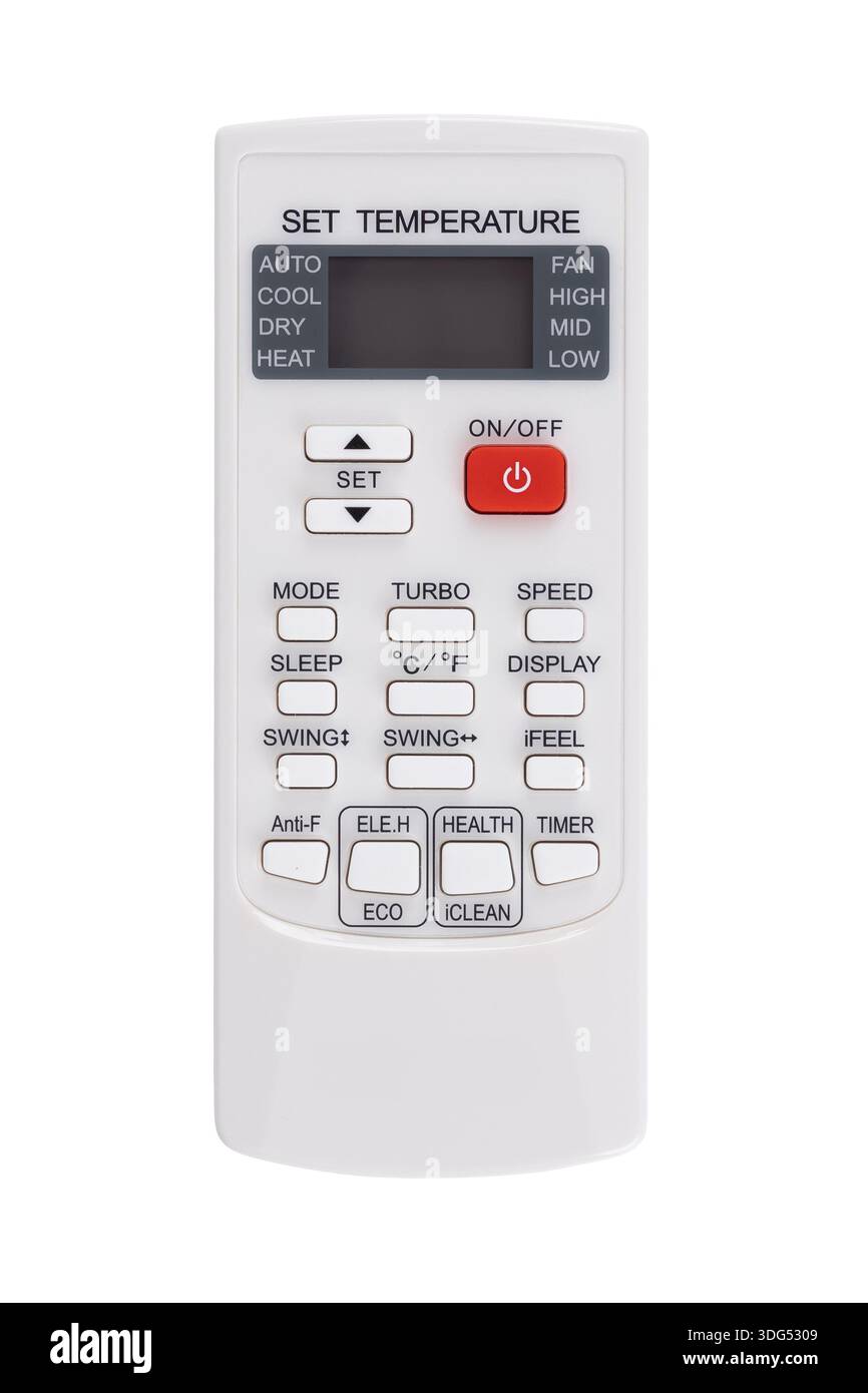 White air conditioner remote control, isolated. Stock Photo