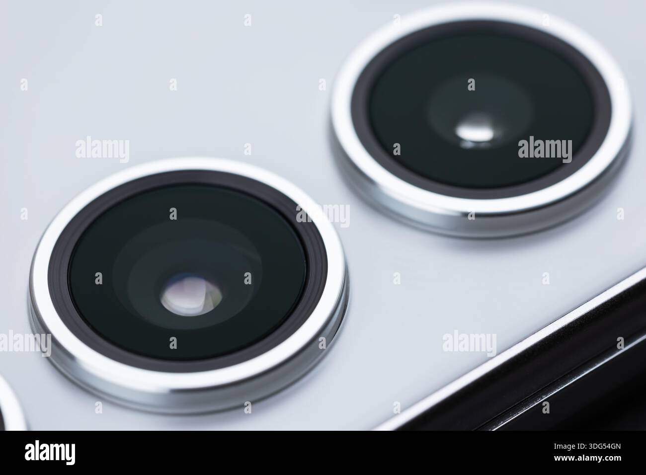 Modern smartphone camera lens, macro view. close up. Stock Photo