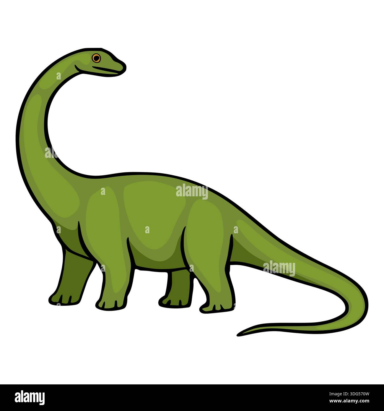 Adorable green vector dinosaur illustration with long neck and tail ...
