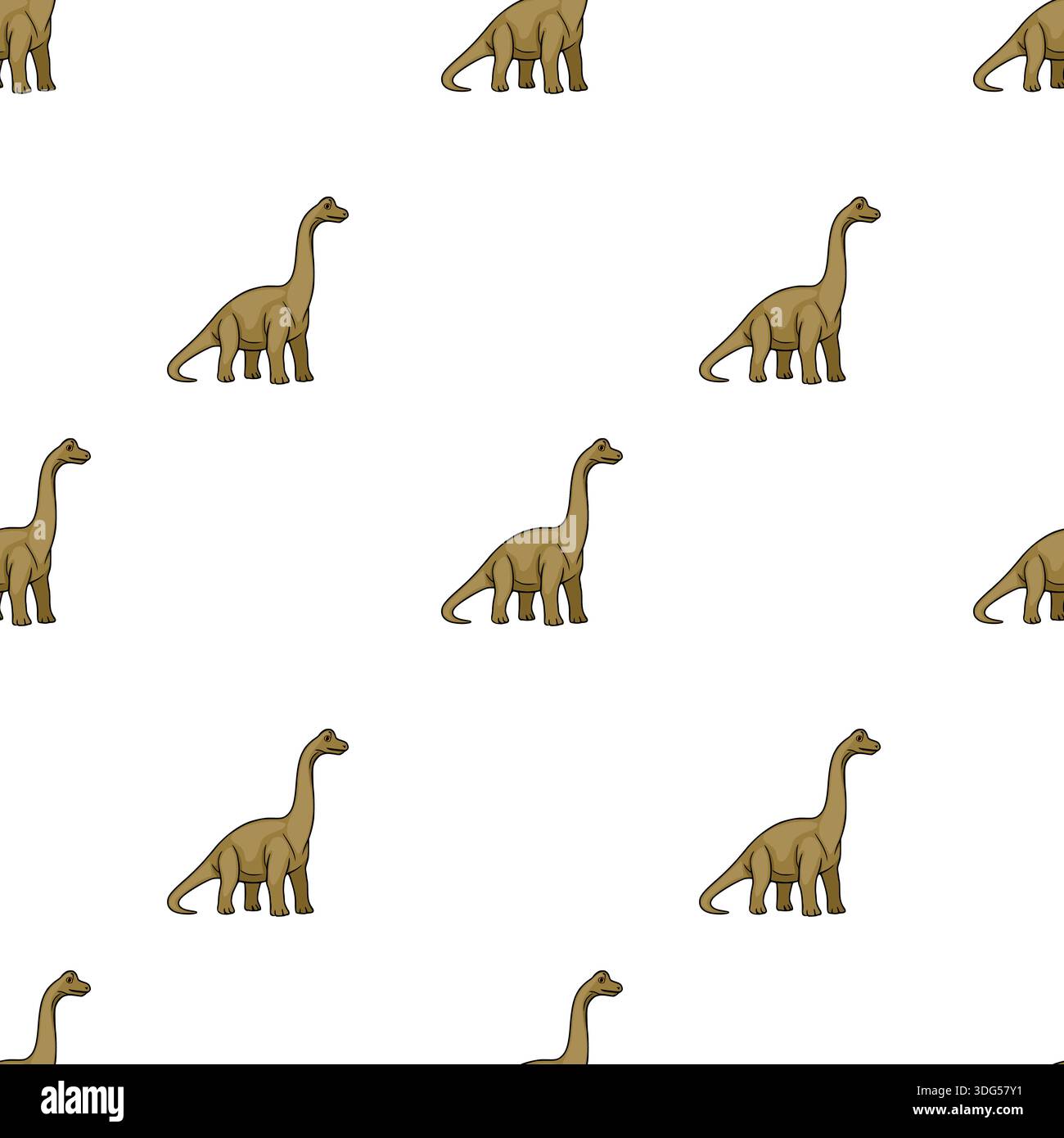 Seamless vector pattern of cute brown brachiosaurus dinosaurs on white background Stock Vector