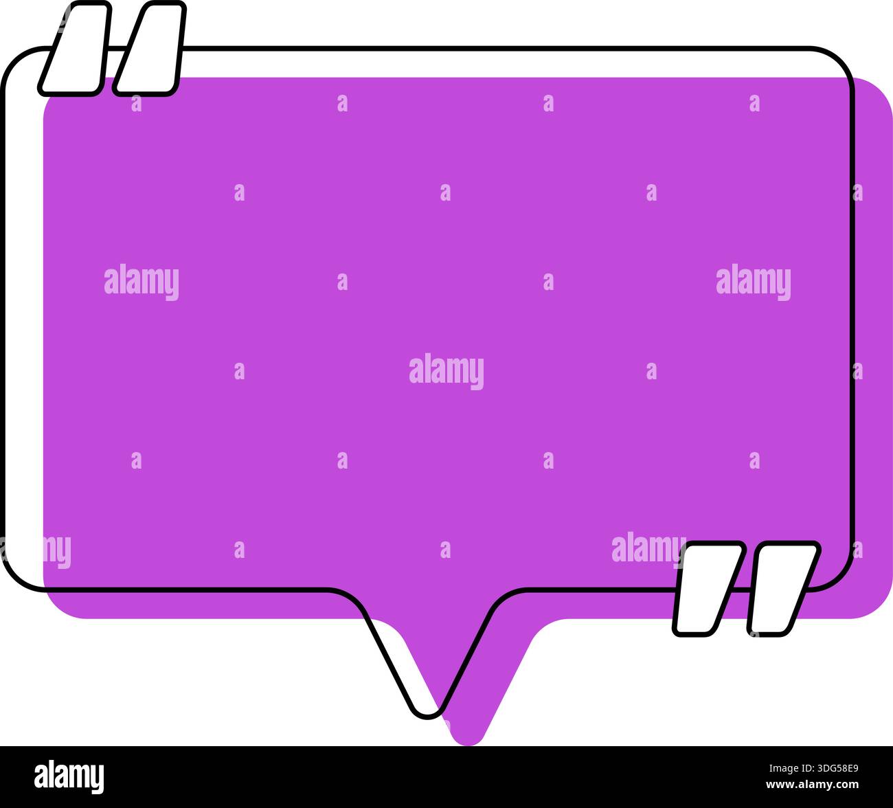 Rectangular message balloon with colorful background, bold black outline, rounded corners, and two quotation marks inside. Stock Vector