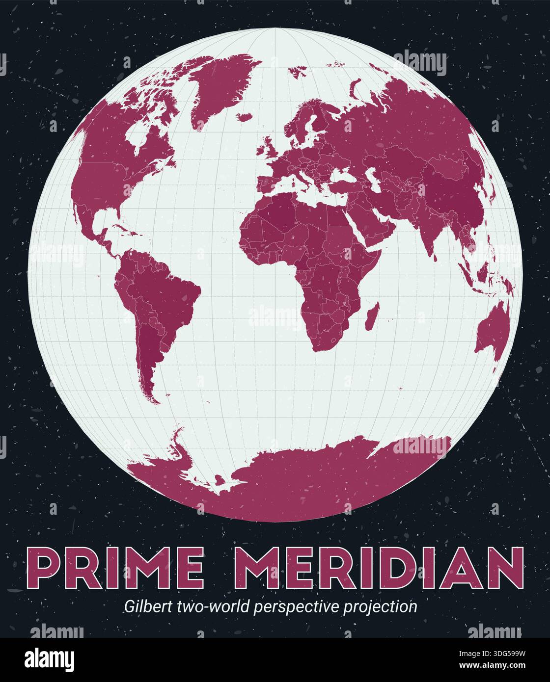 Prime Meridian. World map. Gilbert two-world perspective projection ...