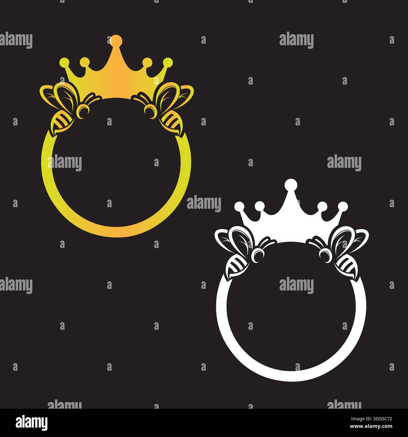 Golden crown with circular ring frame background logo design Stock Vector