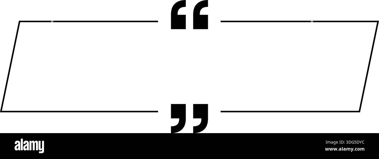 Diagonal speech balloon with rectangular shape, black offset outline and two quotation marks inside. Stock Vector