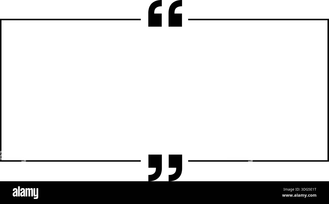 Horizontal rectangular balloon with clear space, outlined in black with two quotation marks inside. Stock Vector