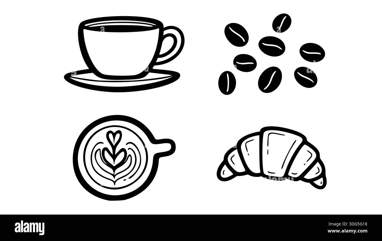 A comprehensive minimalist line art vector collection featuring essential coffee shop elements. Stock Vector