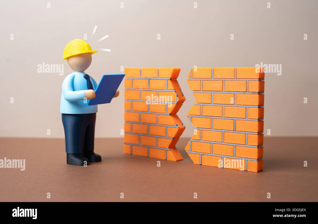 An engineer encounters a breach in a wall. Structural damage to the ...