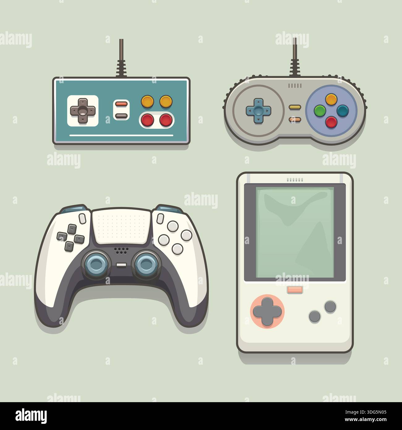 retro and modern game controllers in set Stock Vector