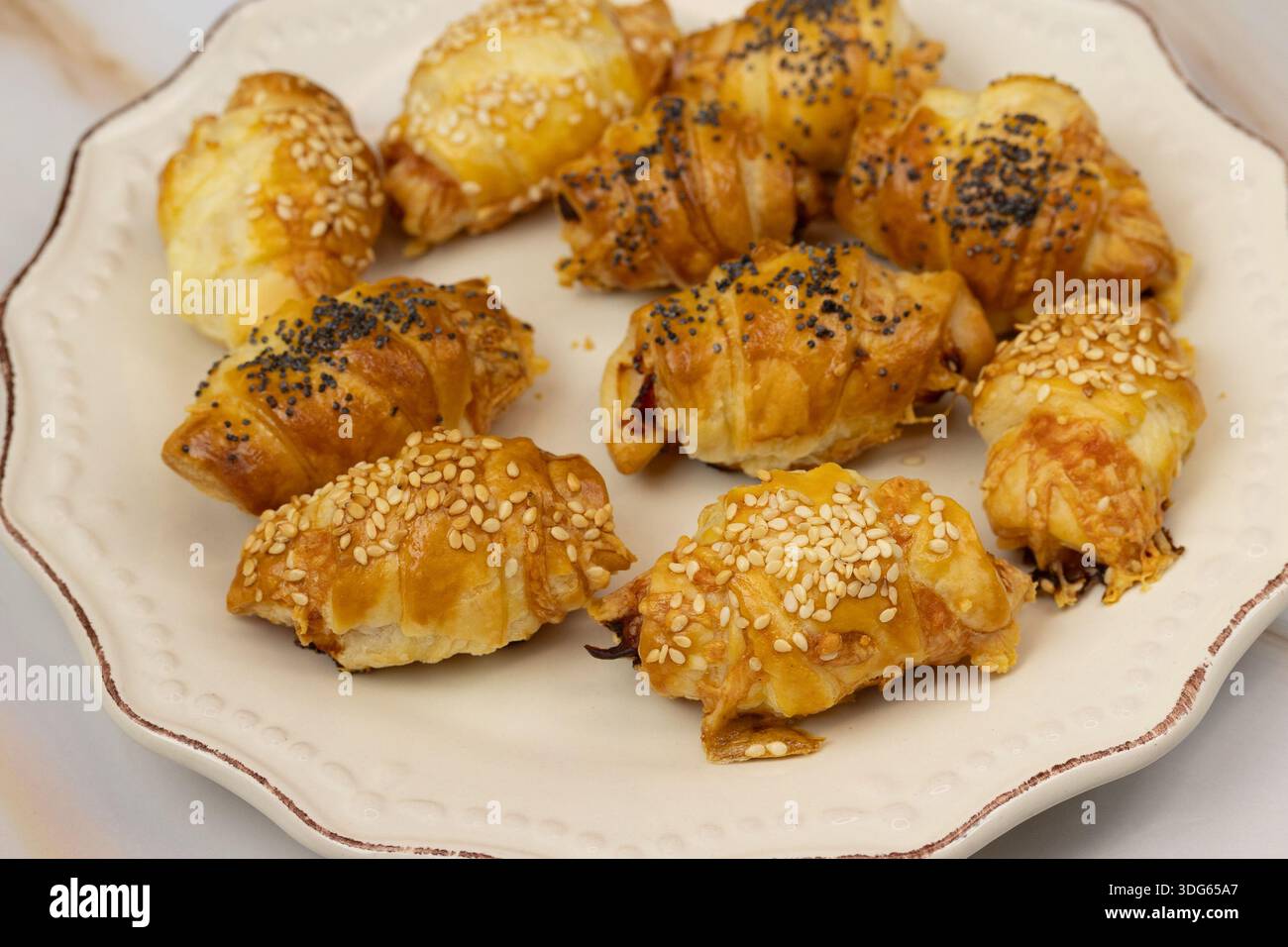 Golden puff pastry appetizers Stock Photo