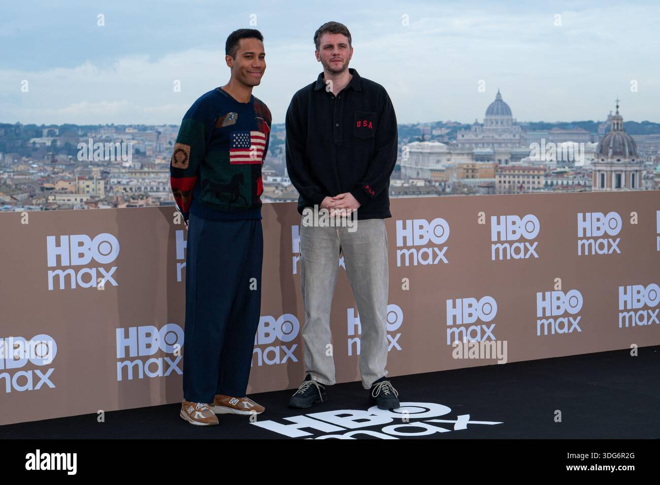 Mickey Down and Konrad Kay attend the HBO Max Italy photocall at Hotel ...