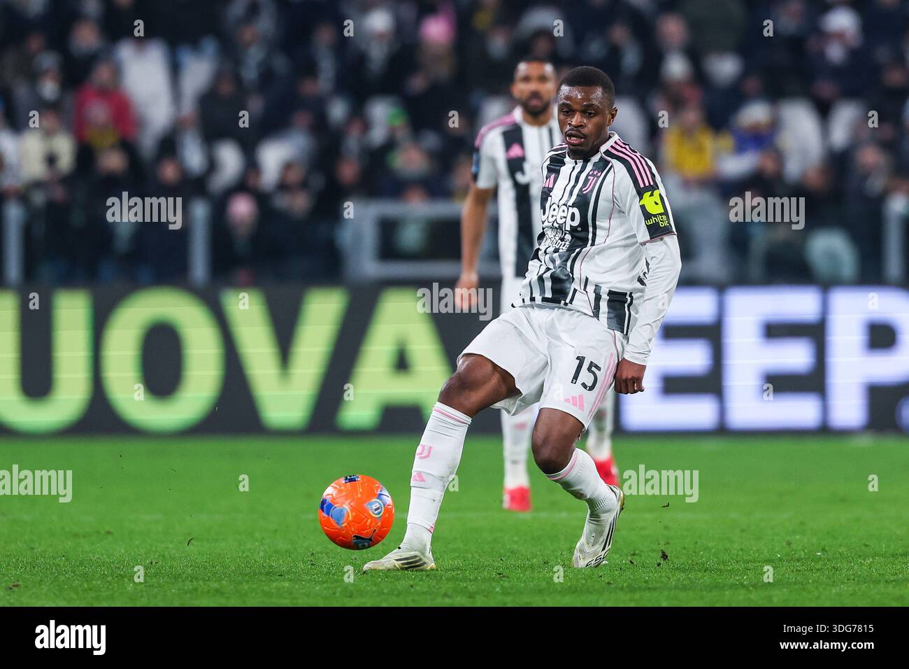 Pierre kalulu of juventus fc seen in action during serie a football match between juventus fc and us cremonese at allianz sta Pierre kalulu of juventus fc seen in action during serie a football match between juventus fc and us cremonese at allianz sta