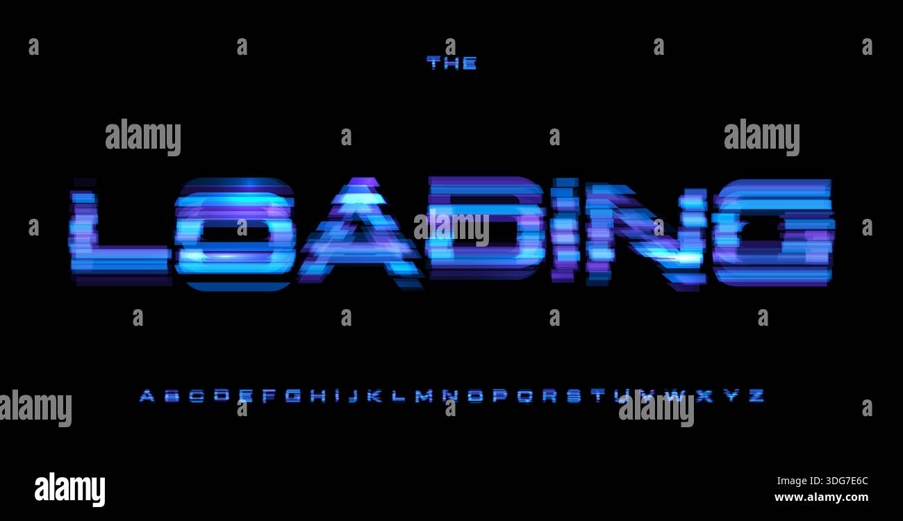 Loading Digital Noice Font Logo Alphabet Vector Load Glitch Letters Set ...