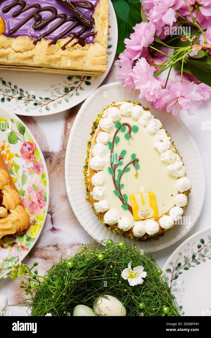 Traditional Polish Easter pastry Mazurek on an Easter background. selective focus Stock Photo