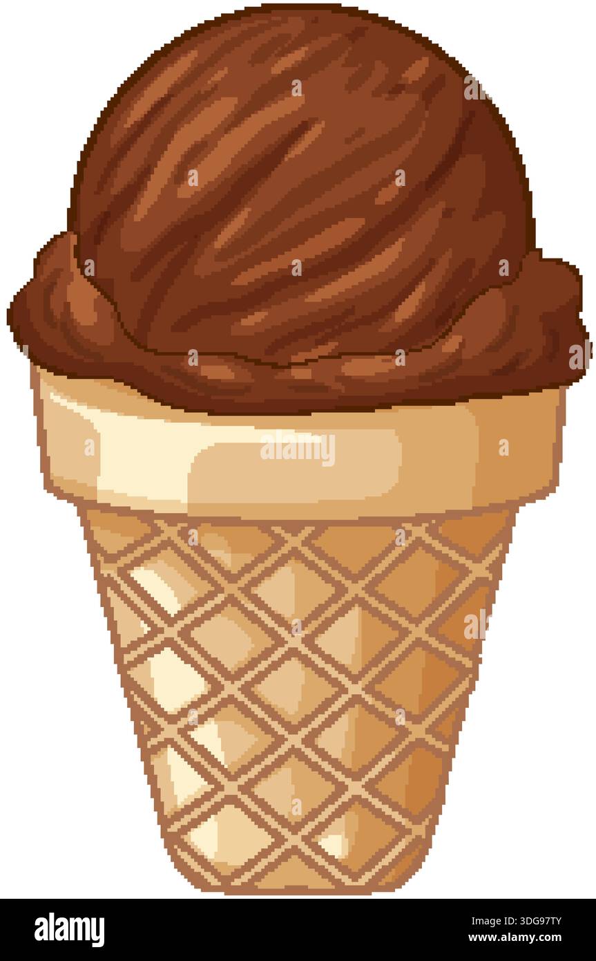 Vector illustration of a chocolate ice cream scoop on a waffle cone ...