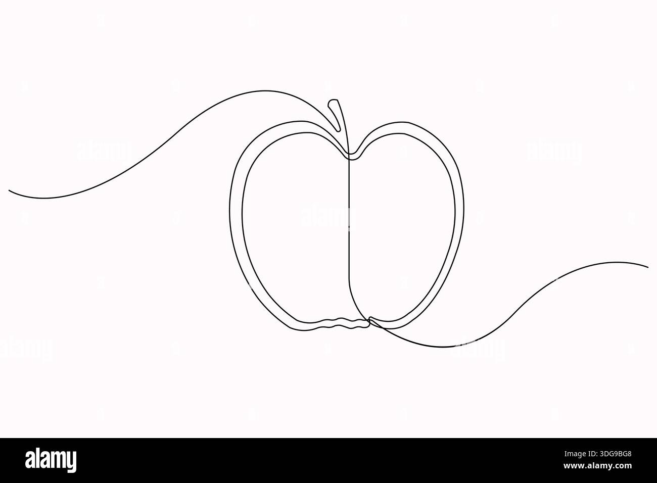 Apple organic shape one line drawing outline style Stock Vector