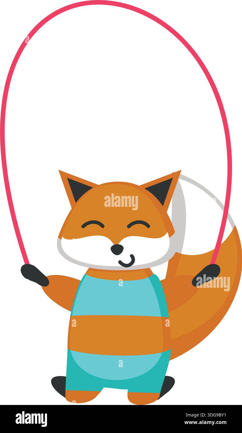 Fox jumping on rope vector cartoon cute character Stock Vector