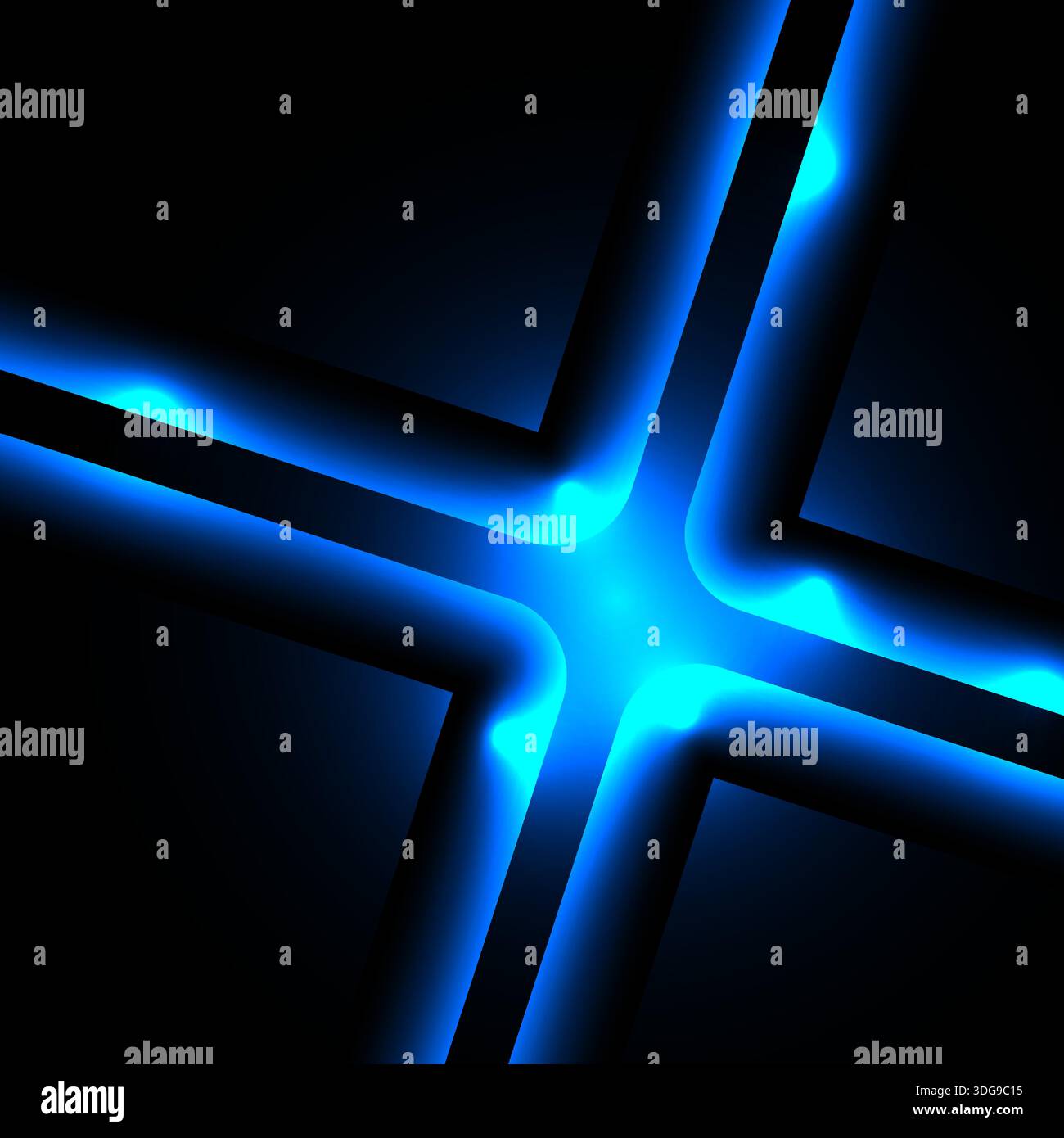 Abstract blue neon cross glowing on dark metallic background futuristic technology and gaming design for modern digital banners and scifi wallpaper Stock Vector