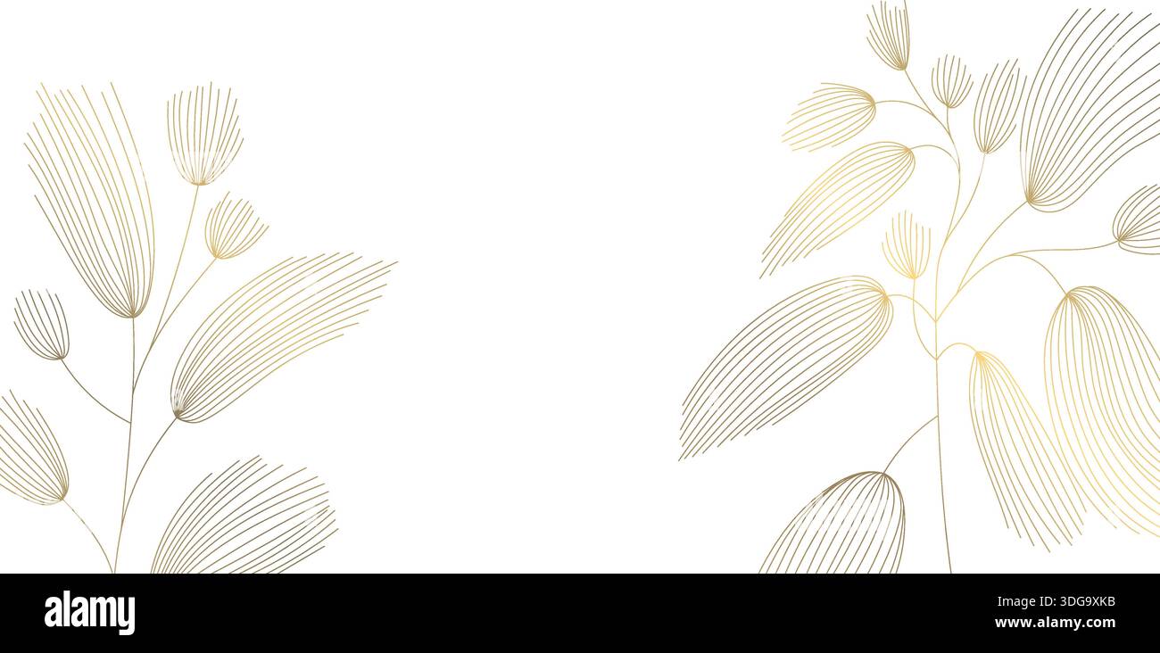 Vector gold floral pattern, elegant line art flowers and leaves, luxury ...