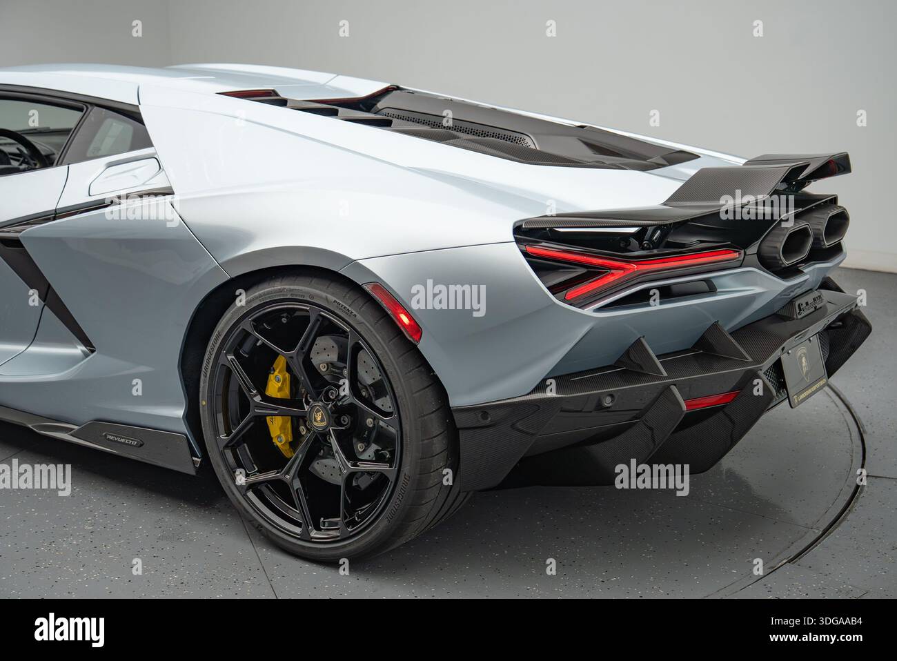 Lamborghini Revuelto 2026 hybrid supercar rear view silver luxury ...
