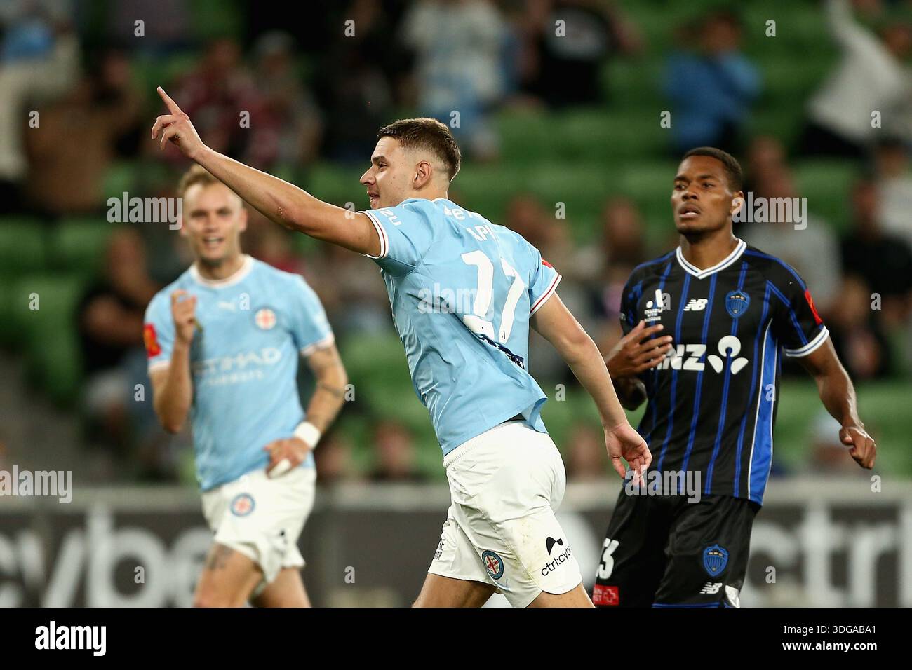 Melbourne, Australia. 16th Jan, 2026. Max Caputo of City celebrates a ...