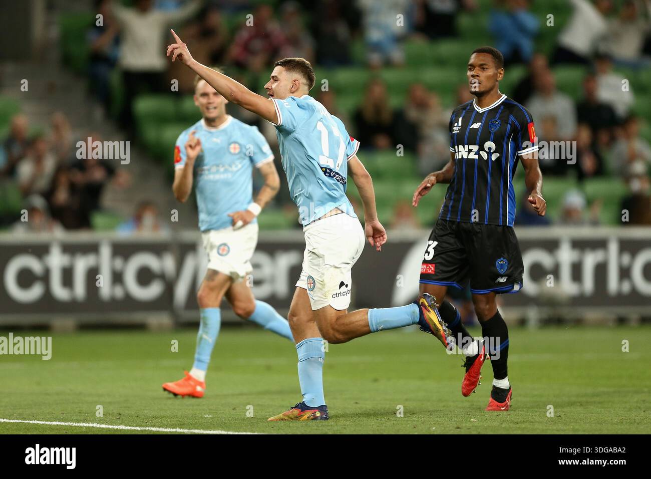Melbourne, Australia. 16th Jan, 2026. Max Caputo of City celebrates a ...