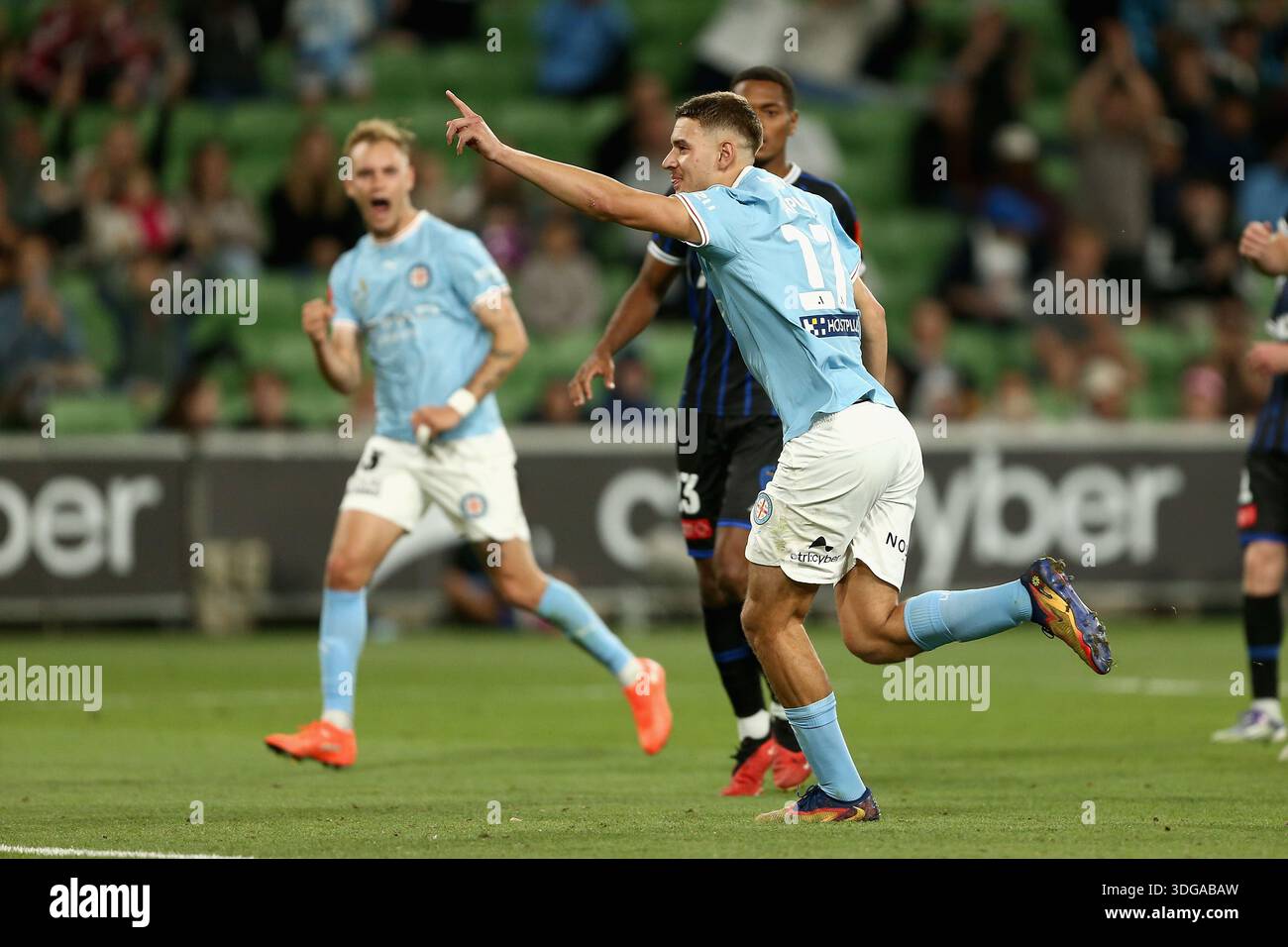Melbourne, Australia. 16th Jan, 2026. Max Caputo of City celebrates a ...