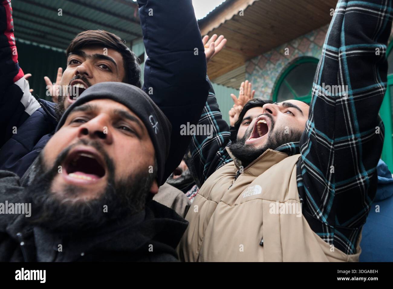 Kashmiri Shiite Muslim protesters chant slogans during a demonstration ...