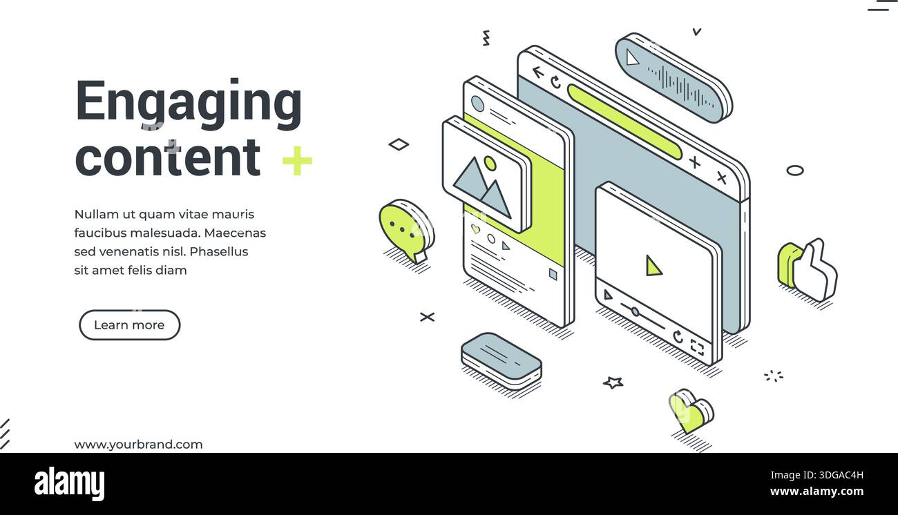 Isometric web banner for engaging content creation. Vector illustration ...