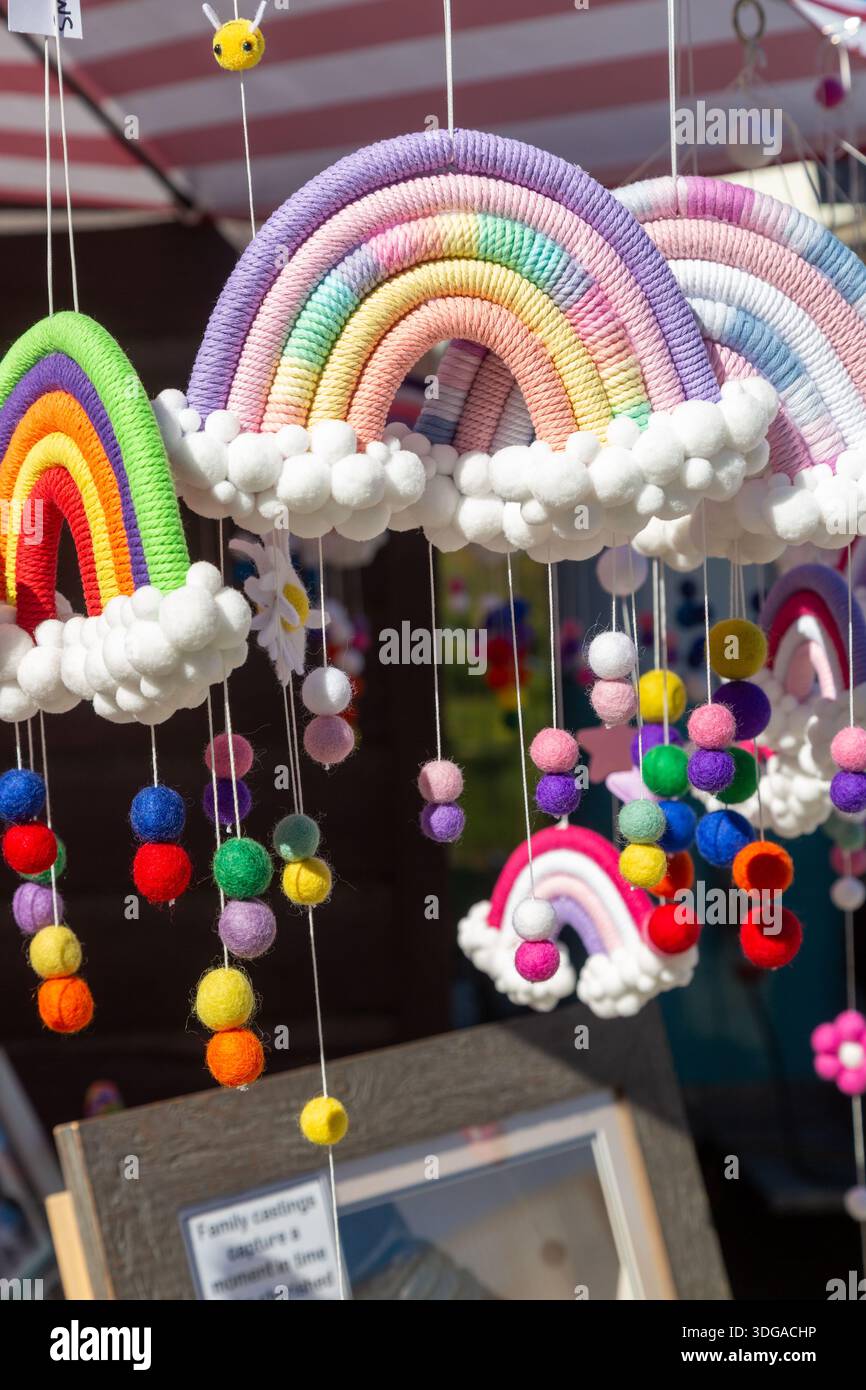 rainbow wall hangings for sale at Cromwell market, New Zealand Stock Photo