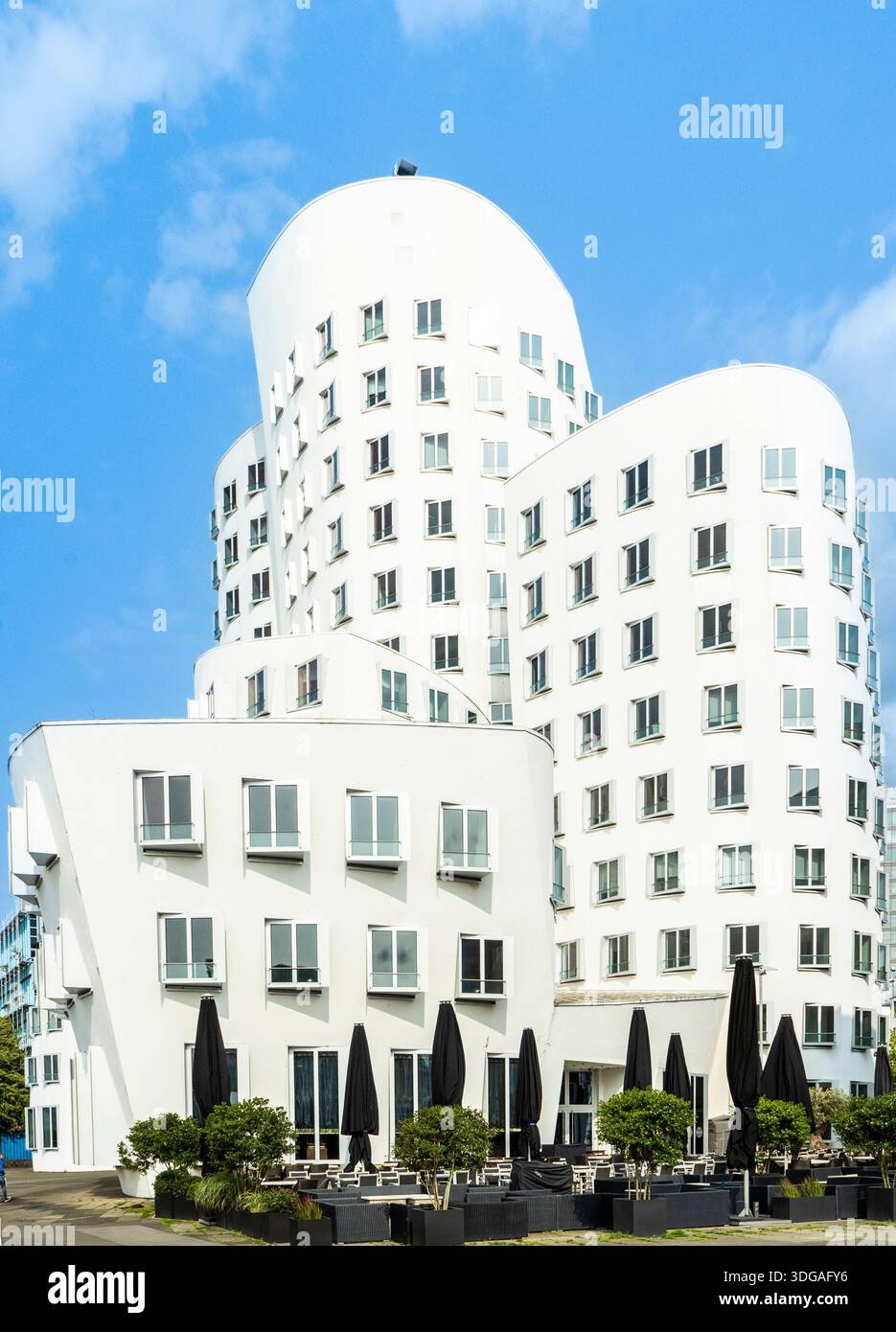 Modern architectural masterpiece of the white Gehry Bauten tower Stock Photo