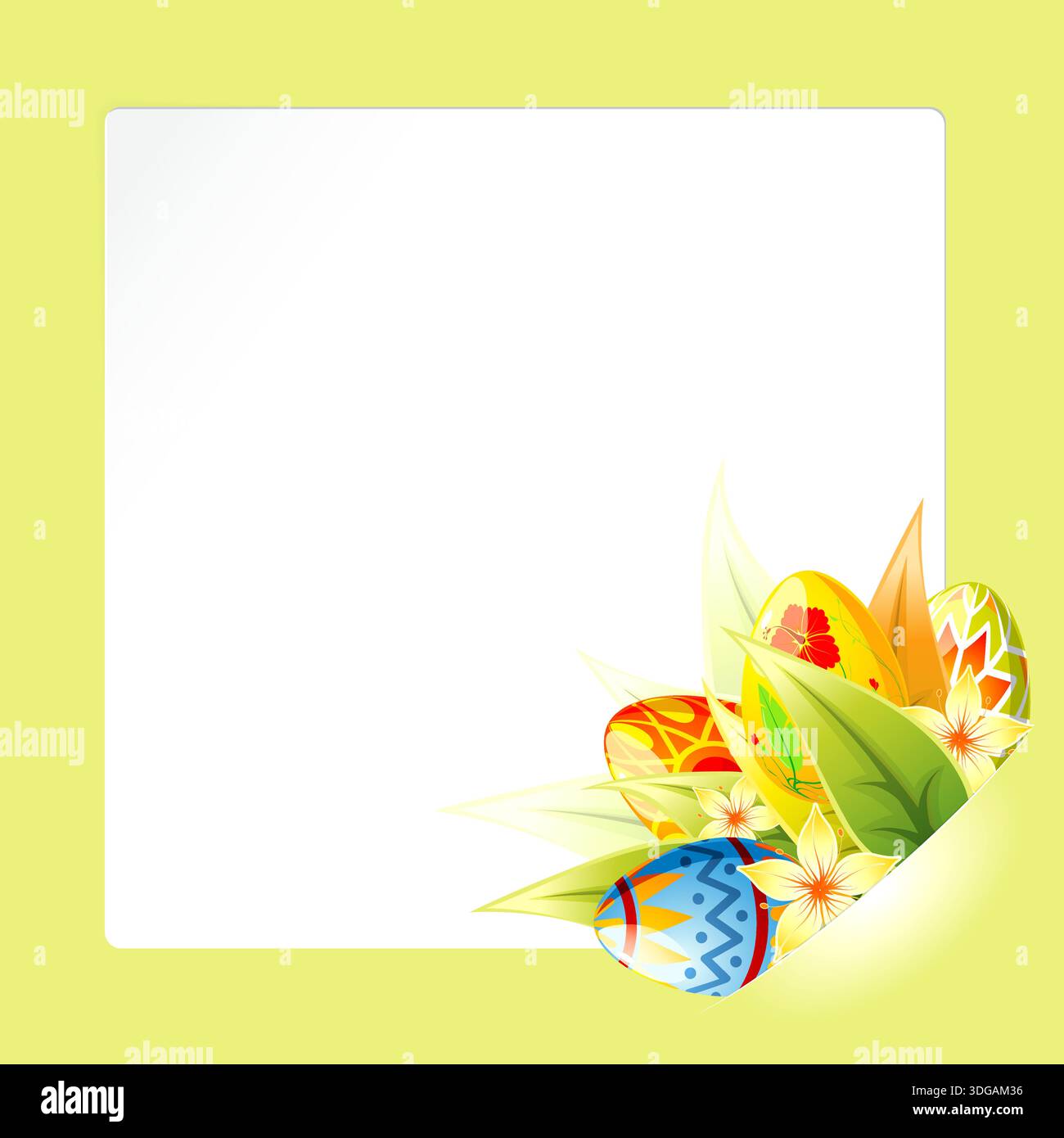 Easter Frame with Sheet of white paper for your text or photos, mounted in pocket, vector template Stock Vector