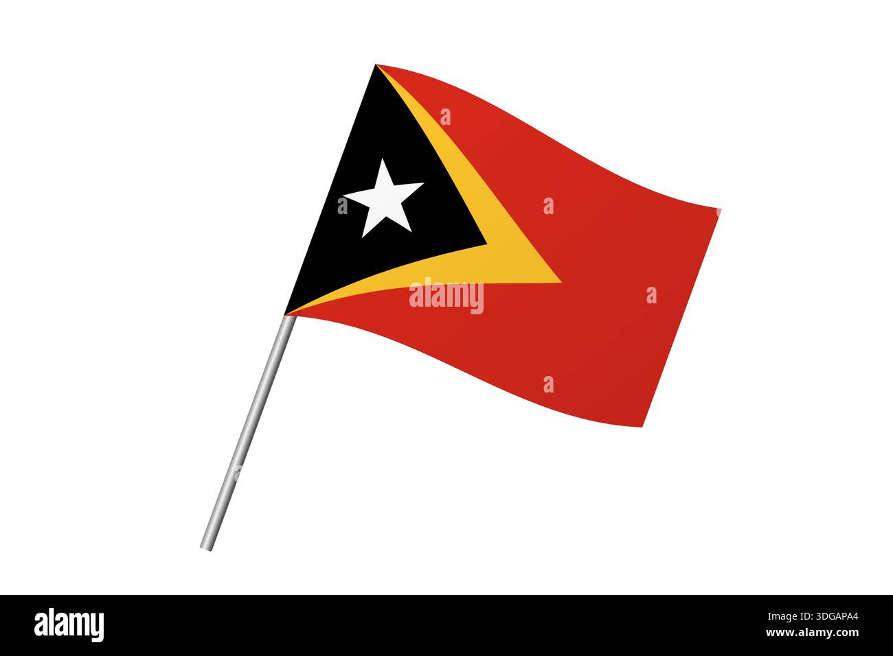 East Timor flag - wavy stick flag of country, cultural identity and heritage. Represents national pride and unity. Vector flag isolated on white background. Stock Vector