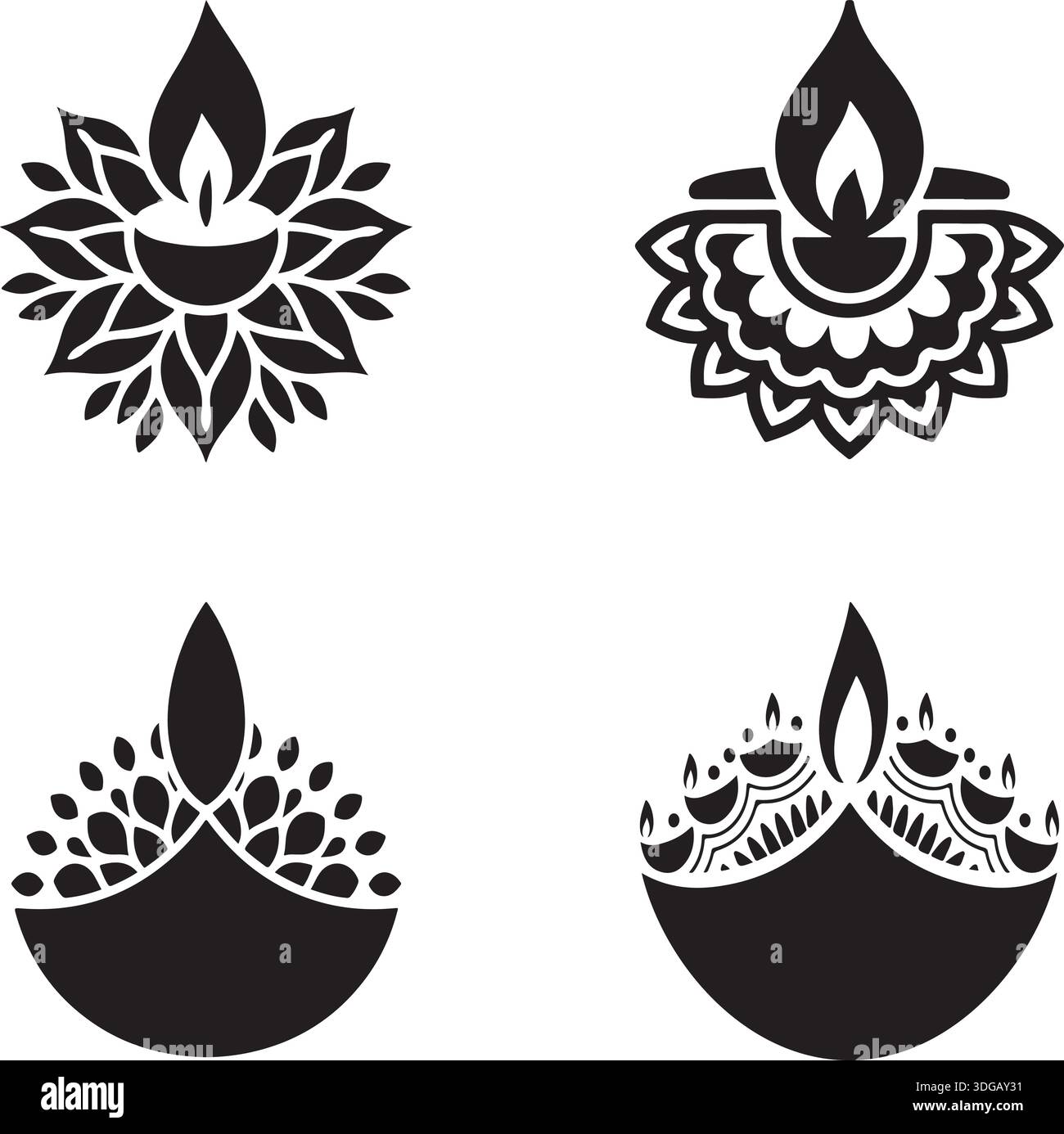 Mandala Floral Ornament Silhouette and Vector Set for Creative Decoration Designs Stock Vector