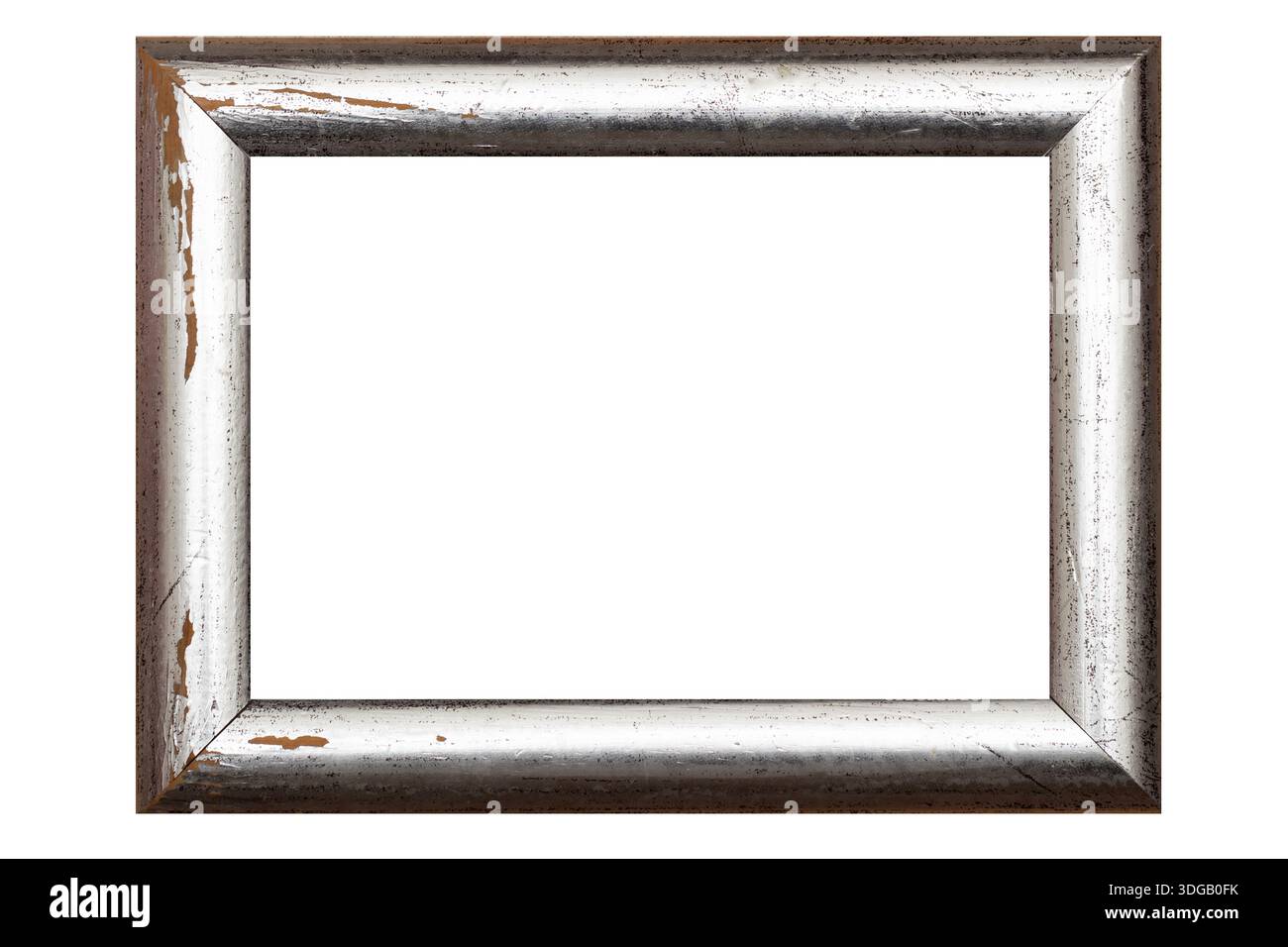 Silver painted aged rectangular picture frame isolated on a white background Stock Photo