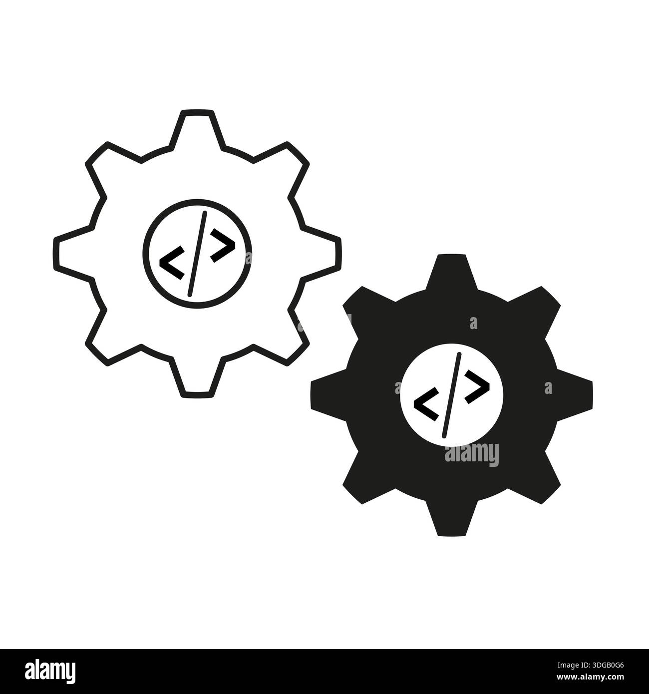 Programming gear icon. Software code Vector. Development process symbol. Technical professional engineering emblem. EPS 10. Stock Vector