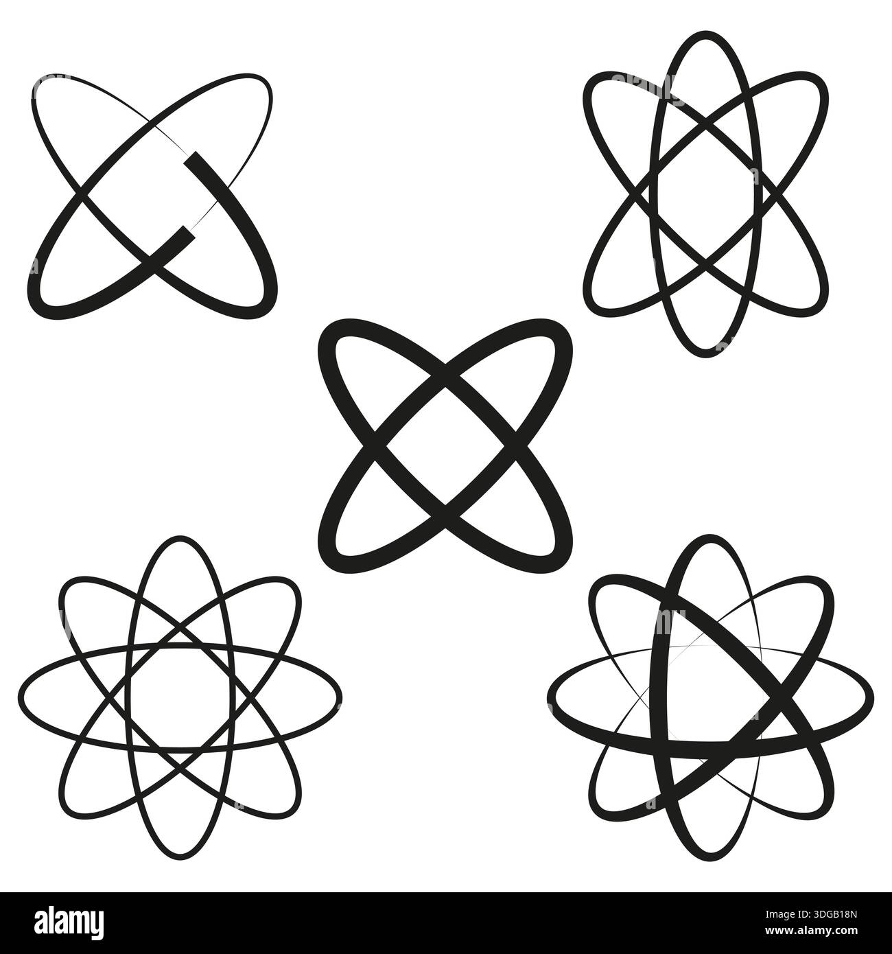Atom icon set collection. Science symbol Vector. Molecule physics sign. Abstract research graphic element bundle. EPS 10. Stock Vector
