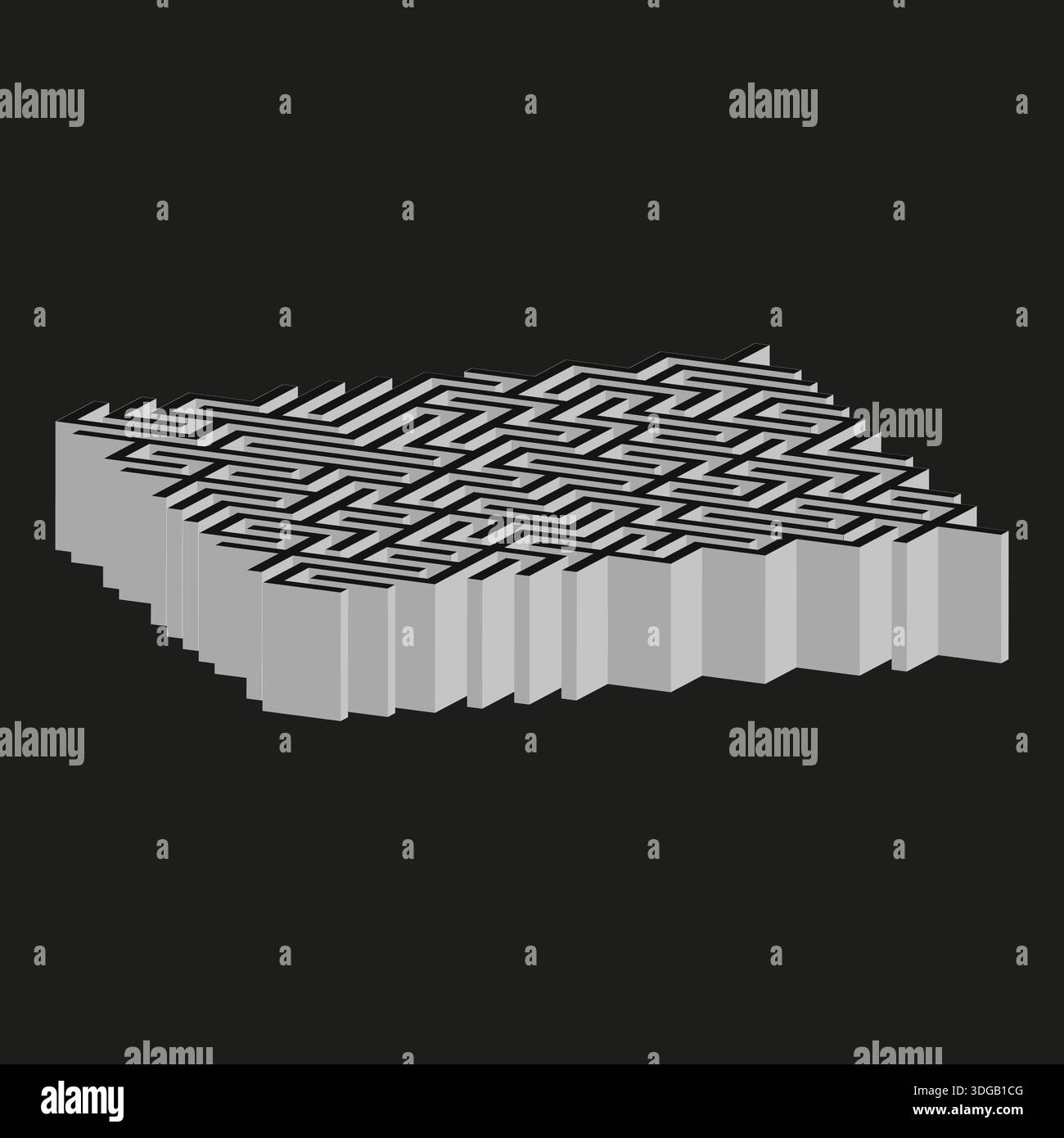 Isometric block Vector. Wavy surface texture. 3D geometry shape. Grey technical element. EPS 10. Stock Vector