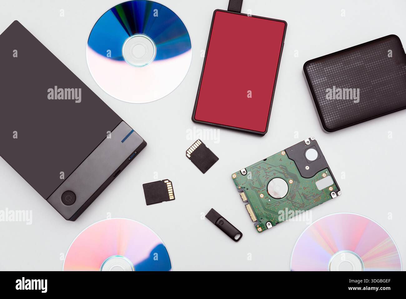 Multiple storage devices, pendrive, memory cards. Backup data Stock Photo