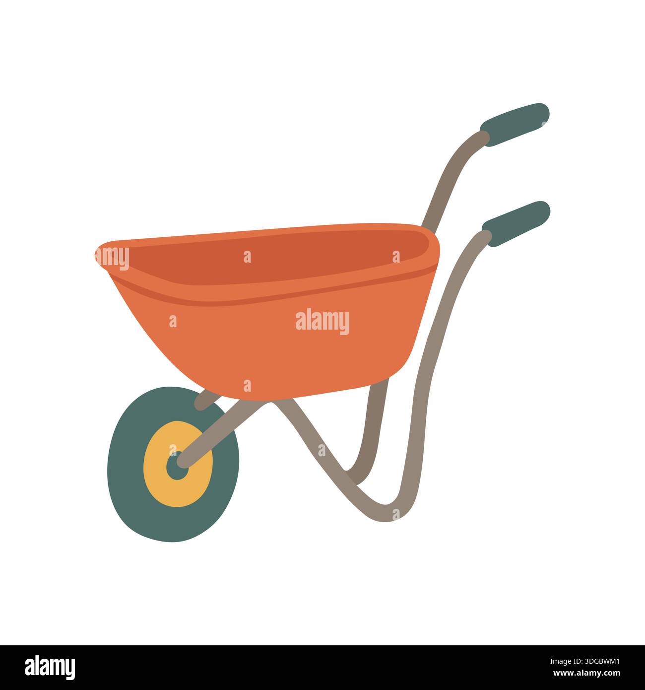 Garden wheelbarrow illustration showing outdoor work equipment, suitable for planting projects, backyard maintenance, and home gardening blogs Stock Vector