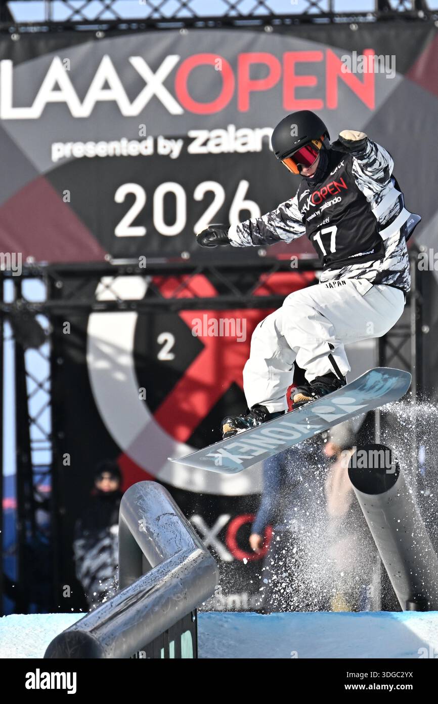 Kira Kimura of Japan competes in the men's snowboard slopestyle