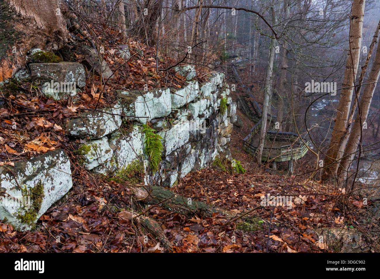 Old stone wall near Brandywine Falls in Cuyahoga Valley National Park, Ohio, USA Stock Photo