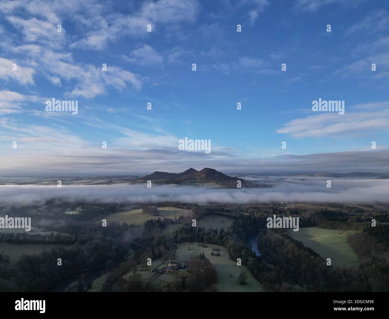 Misty Morning views and temperature inversion in Scottish Borders on ...
