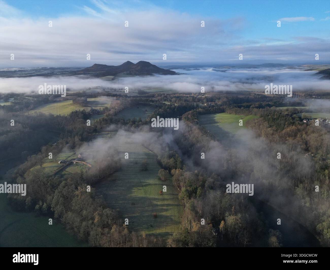Misty Morning views and temperature inversion in Scottish Borders on ...