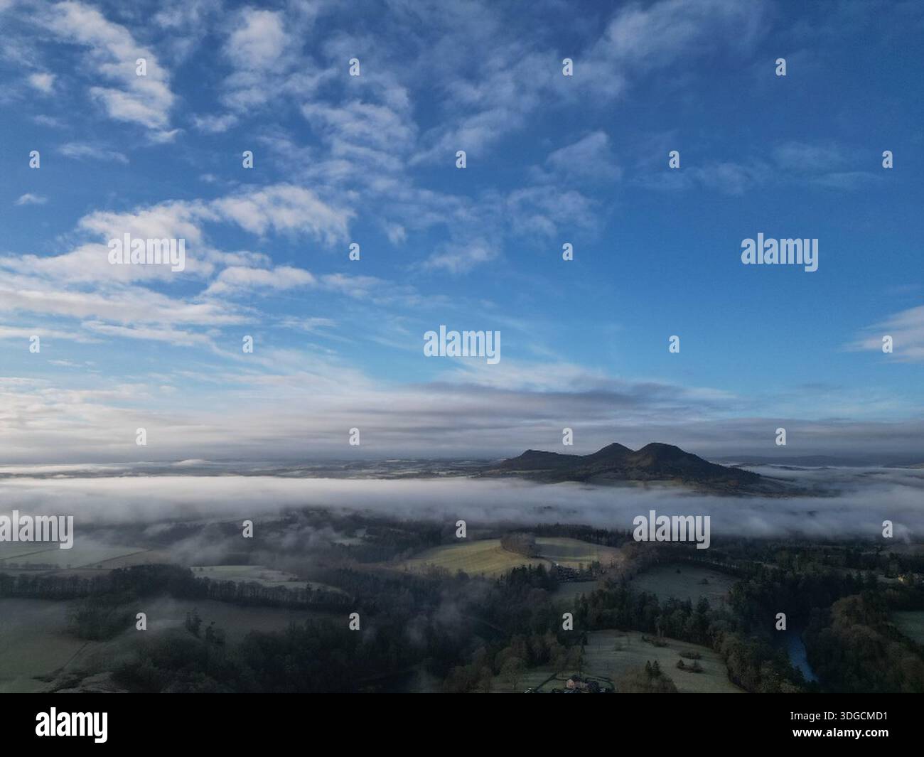 Misty Morning views and temperature inversion in Scottish Borders on ...