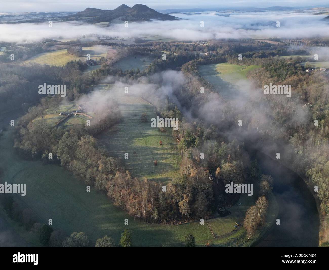Misty Morning views and temperature inversion in Scottish Borders on ...
