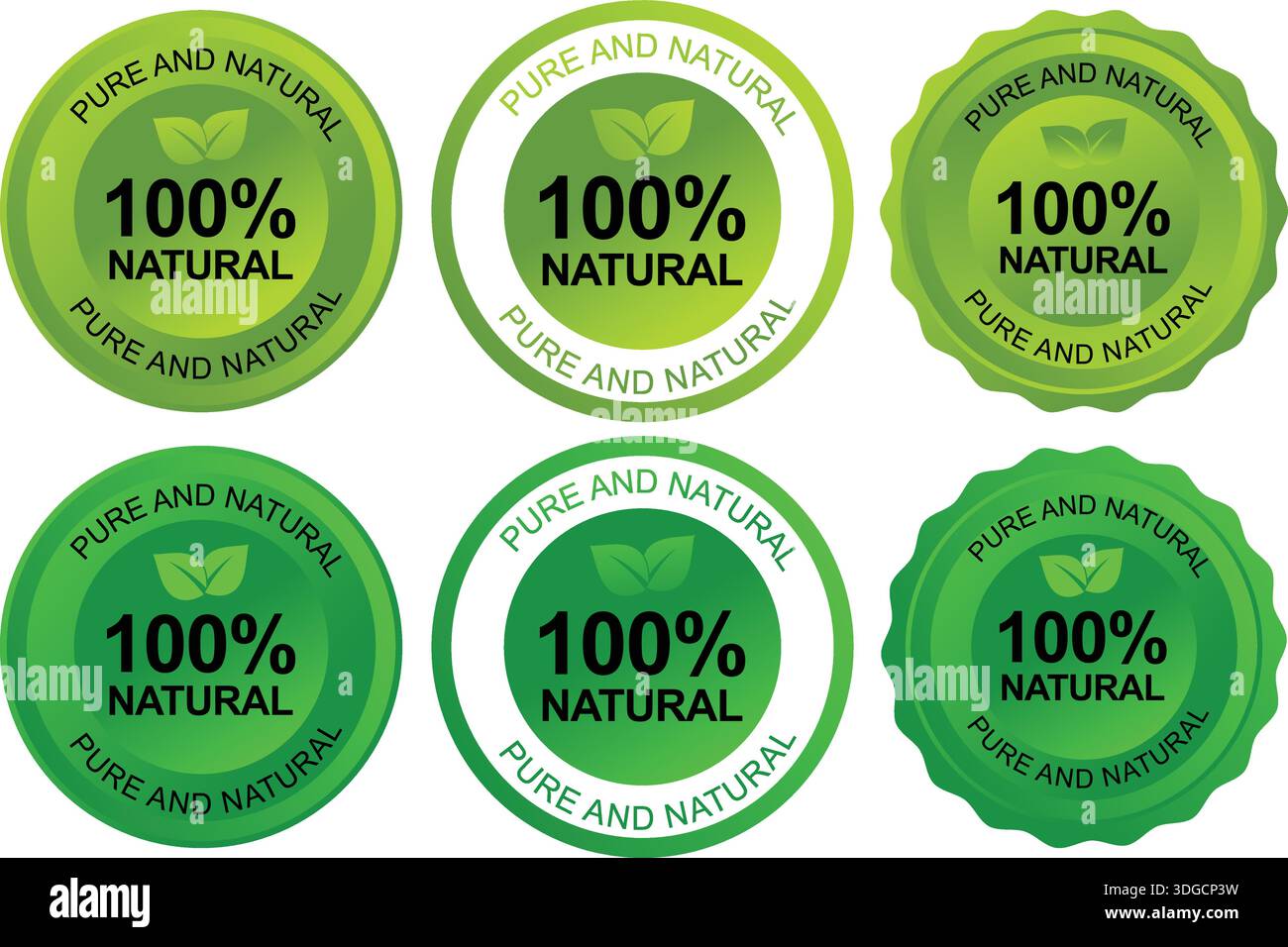 100 Percent Natural Pure and Natural Product Labels with Leaf Symbol ...