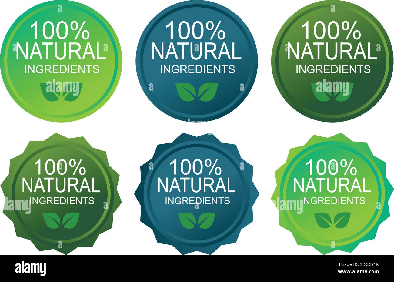 100 Percent Natural Ingredients Badges with Leaf Symbol Stock Vector